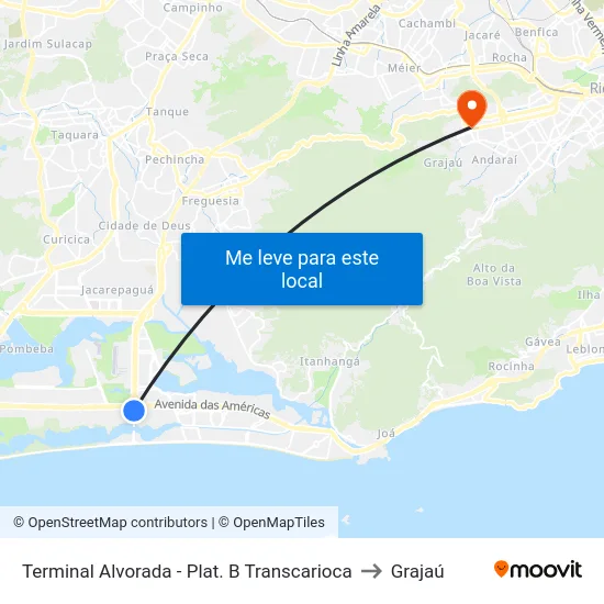 Terminal Alvorada - Plat. B Transcarioca to Grajaú map