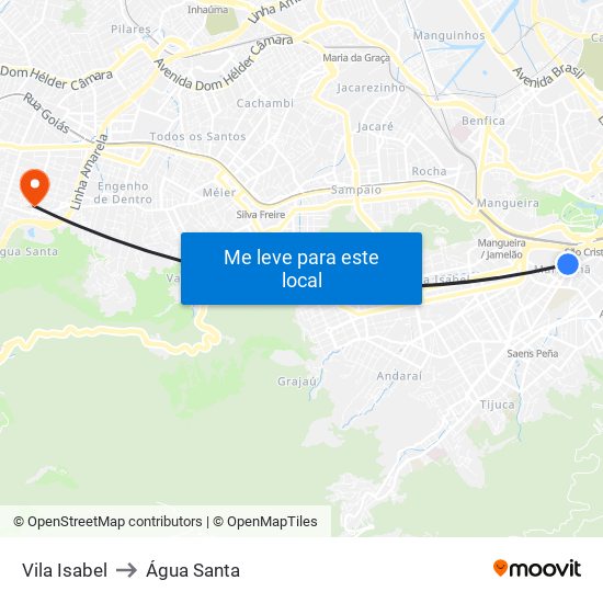 Vila Isabel to Água Santa map