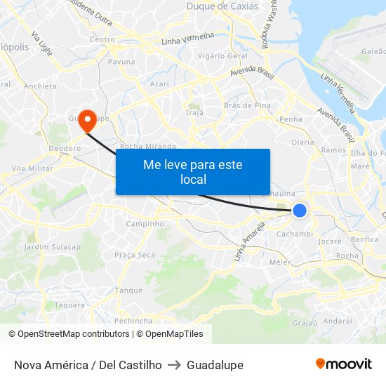 Nova América / Del Castilho to Guadalupe map