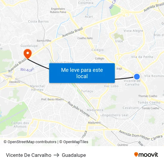 Vicente De Carvalho to Guadalupe map