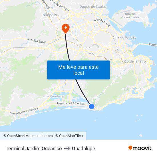 Terminal Jardim Oceânico to Guadalupe map