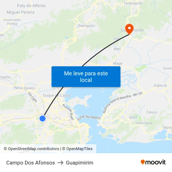 Campo Dos Afonsos to Guapimirim map