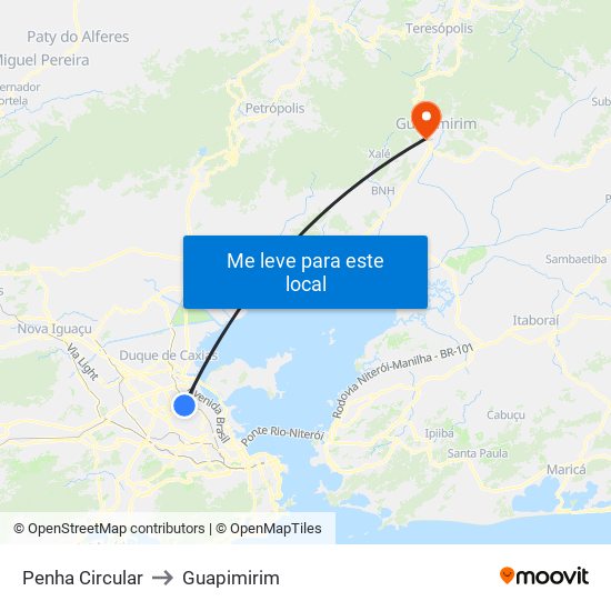 Penha Circular to Guapimirim map
