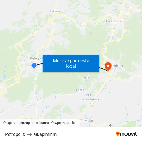Petrópolis to Guapimirim map