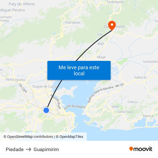 Piedade to Guapimirim map