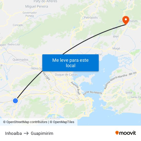 Inhoaíba to Guapimirim map