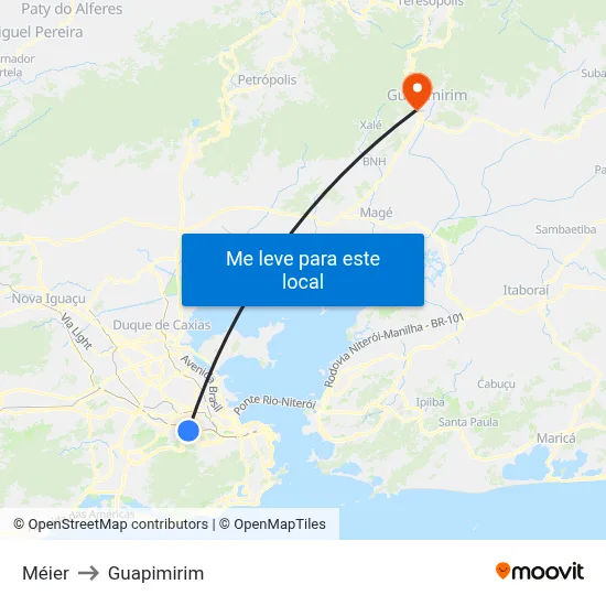 Méier to Guapimirim map