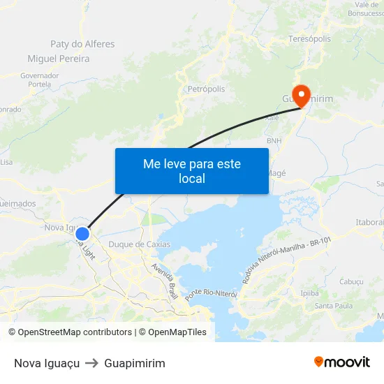Nova Iguaçu to Guapimirim map