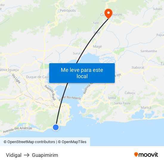 Vidigal to Guapimirim map