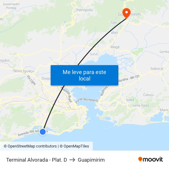 Terminal Alvorada - Plat. D to Guapimirim map
