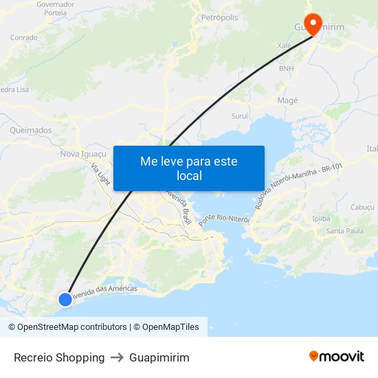 Recreio Shopping to Guapimirim map