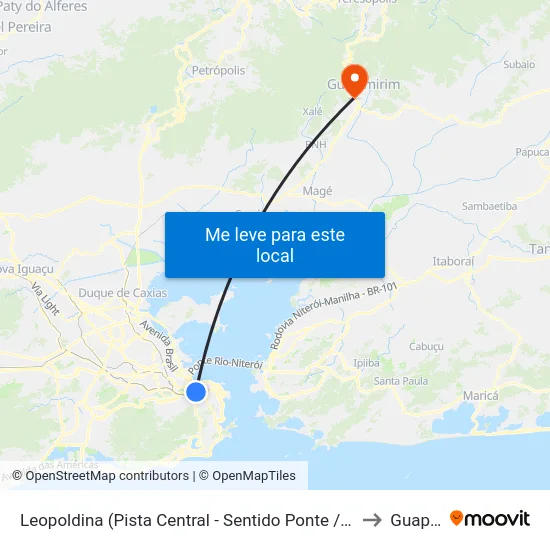 Leopoldina (Pista Central - Sentido Ponte / Term. Gentileza / São Cristóvão) to Guapimirim map