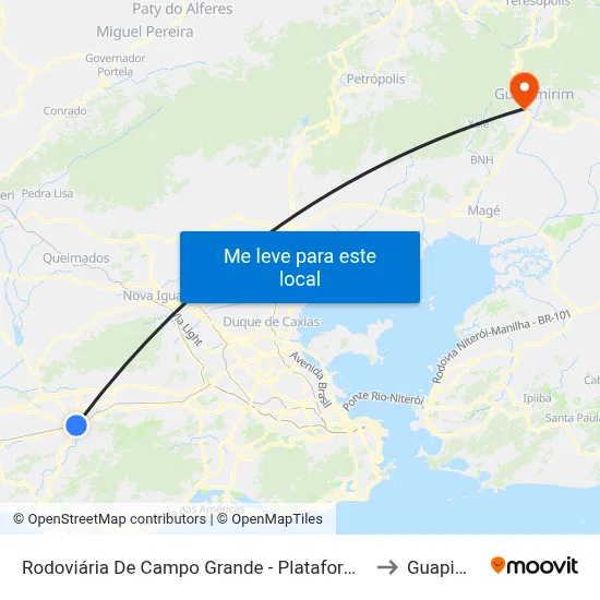 Rodoviária De Campo Grande - Plataforma A (Jabour) to Guapimirim map