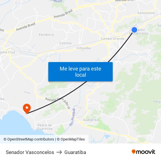 Senador Vasconcelos to Guaratiba map