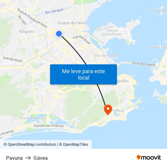 Pavuna to Gávea map