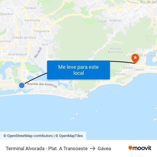 Terminal Alvorada - Plat. A Transoeste to Gávea map