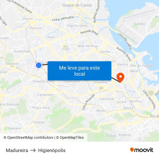 Madureira to Higienópolis map