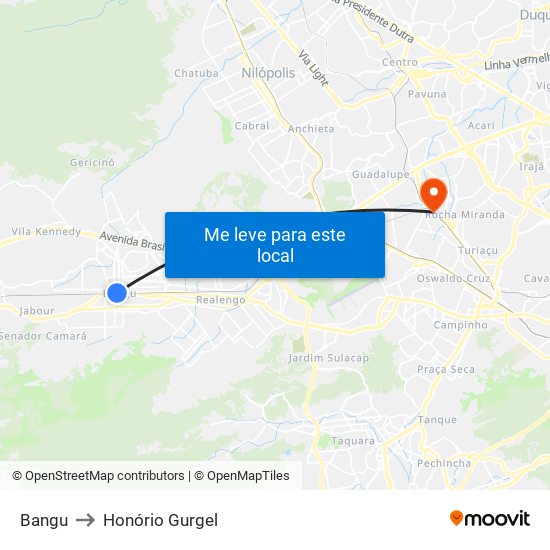Bangu to Honório Gurgel map