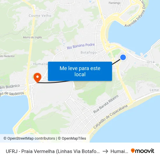 UFRJ - Praia Vermelha (Linhas Via Botafogo) to Humaitá map