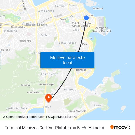 Terminal Menezes Cortes - Plataforma B to Humaitá map