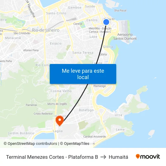 Terminal Menezes Cortes - Plataforma B to Humaitá map