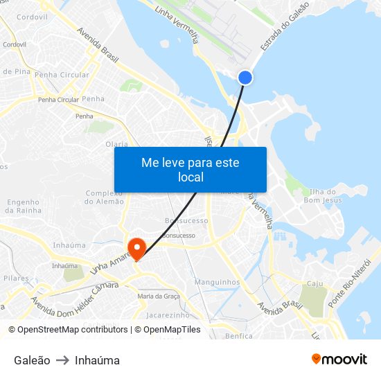 Galeão to Inhaúma map