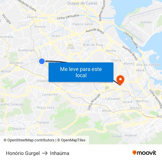 Honório Gurgel to Inhaúma map