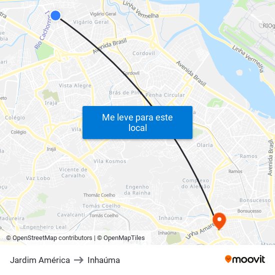 Jardim América to Inhaúma map