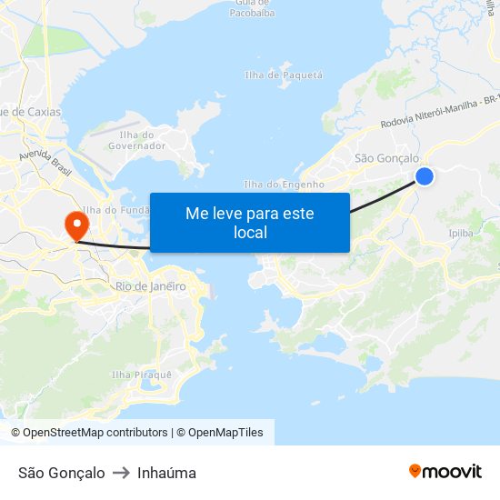 São Gonçalo to Inhaúma map