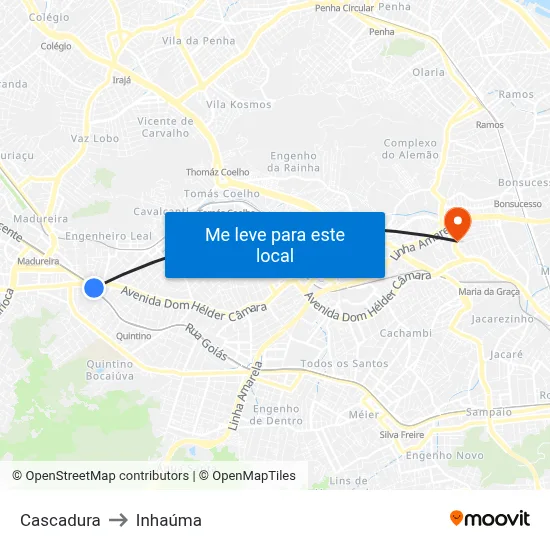 Cascadura to Inhaúma map