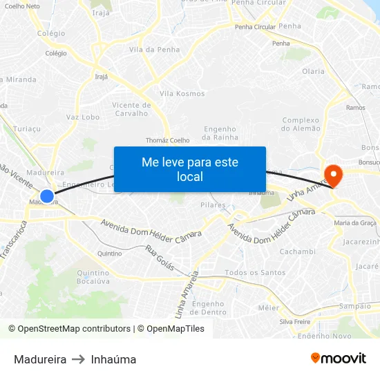 Madureira to Inhaúma map