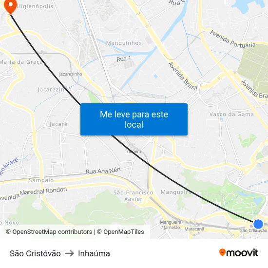 São Cristóvão to Inhaúma map