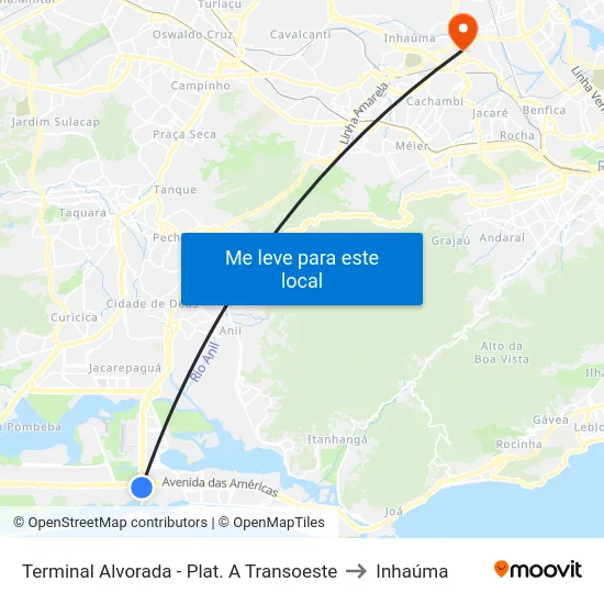 Terminal Alvorada - Plat. A Transoeste to Inhaúma map