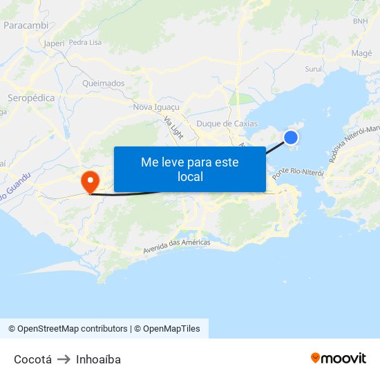 Cocotá to Inhoaíba map