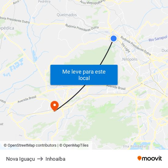 Nova Iguaçu to Inhoaíba map