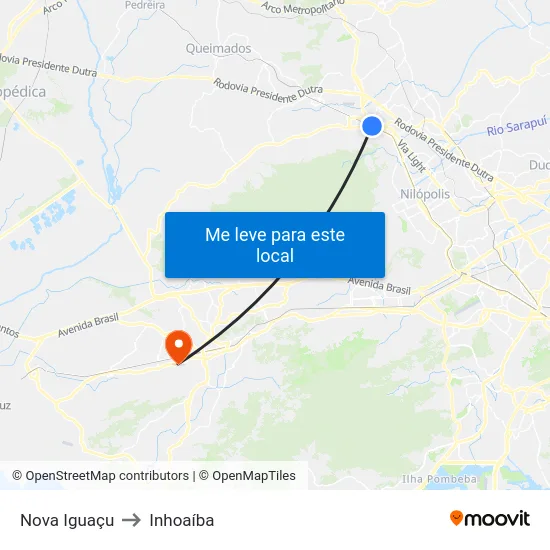 Nova Iguaçu to Inhoaíba map