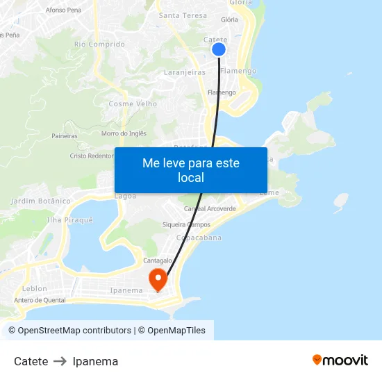 Catete to Ipanema map