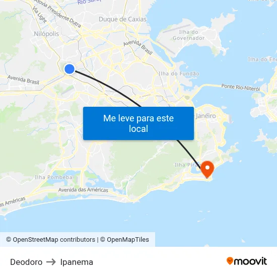 Deodoro to Ipanema map