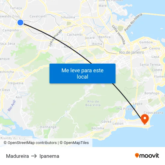 Madureira to Ipanema map