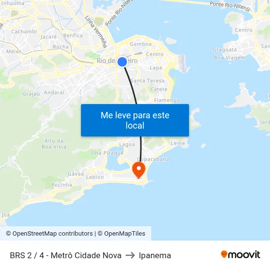 BRS 2 / 4 - Metrô Cidade Nova to Ipanema map