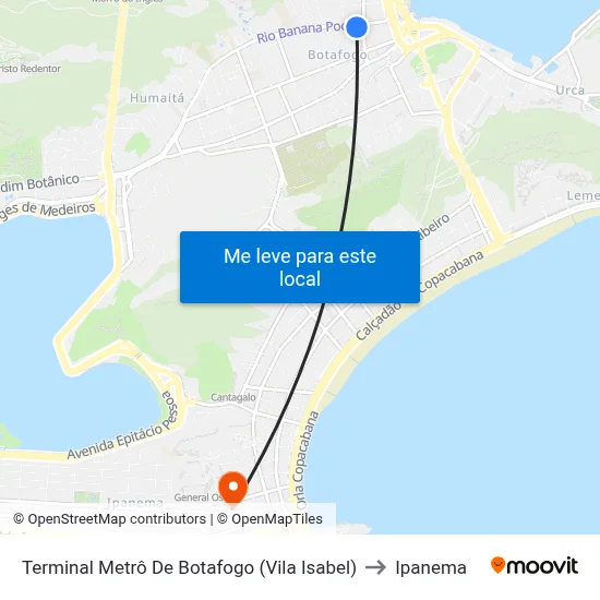 Terminal Metrô De Botafogo (Vila Isabel) to Ipanema map