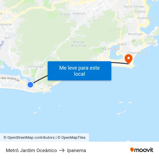 Metrô Jardim Oceânico to Ipanema map
