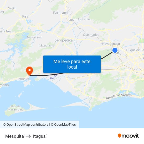 Mesquita to Itaguaí map