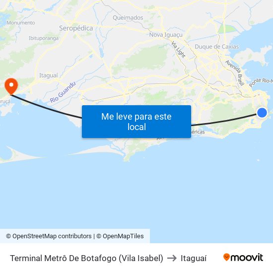 Terminal Metrô De Botafogo (Vila Isabel) to Itaguaí map