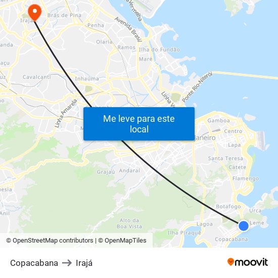 Copacabana to Irajá map