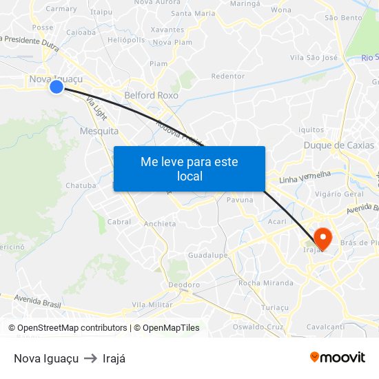 Nova Iguaçu to Irajá map