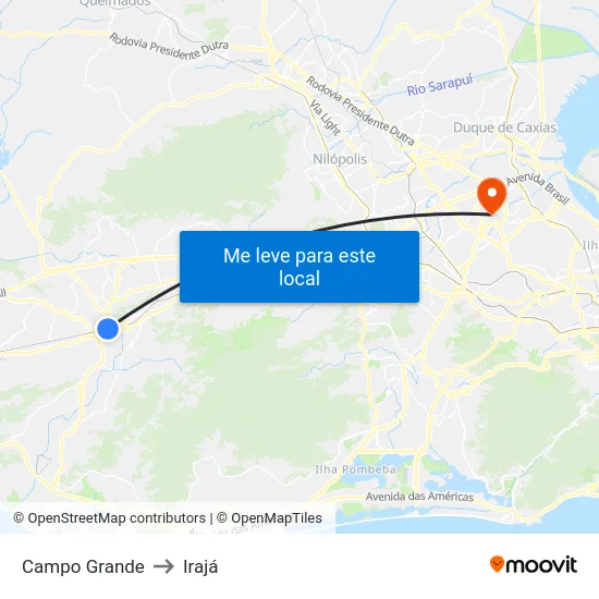 Campo Grande to Irajá map