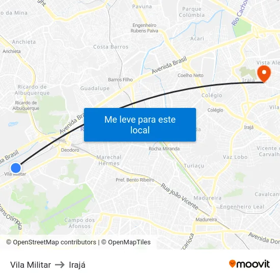 Vila Militar to Irajá map