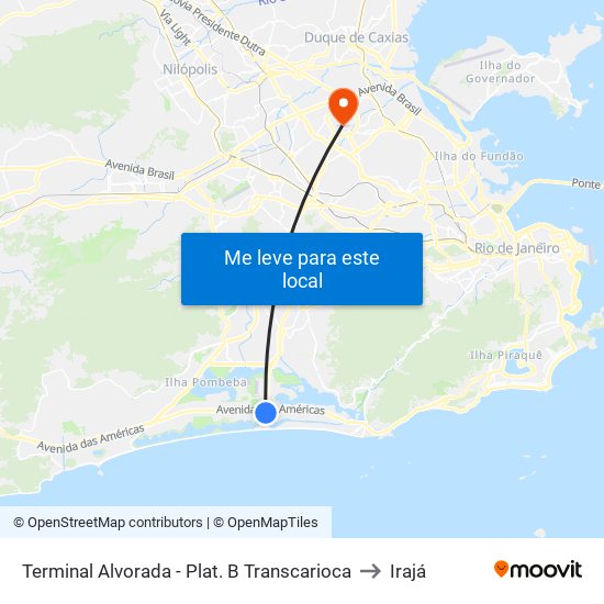 Terminal Alvorada - Plat. B Transcarioca to Irajá map