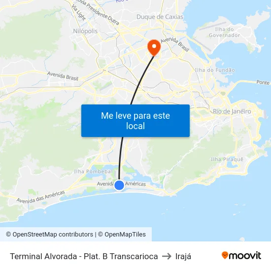 Terminal Alvorada - Plat. B Transcarioca to Irajá map